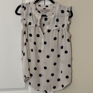 LOFT White Blouse with Black Polka Dots